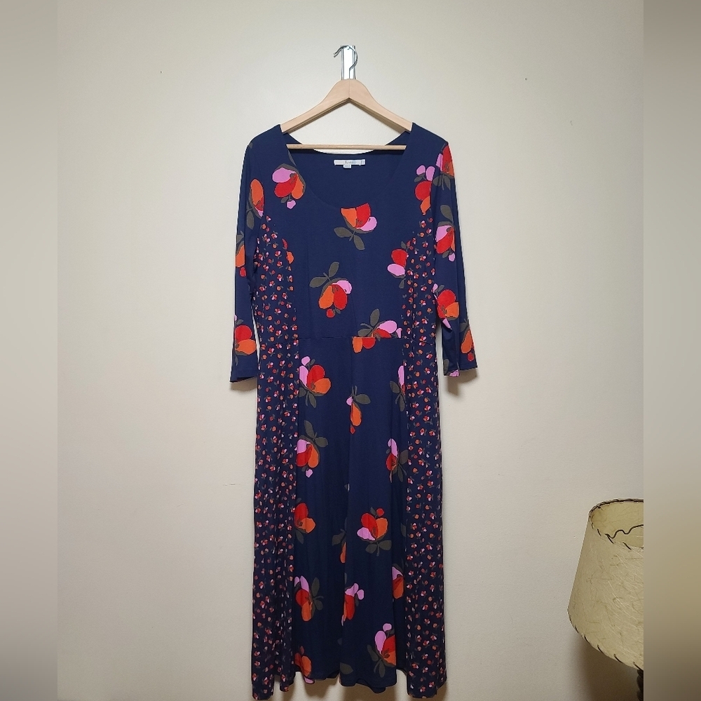 Boden Navy Floral Alannah Jersey Knit Dress Size US 16L Comfort